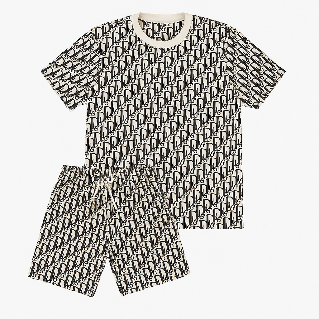 Set Bărbați Dor – Tricou + Pantaloni Scurți cu Monogramă All Over