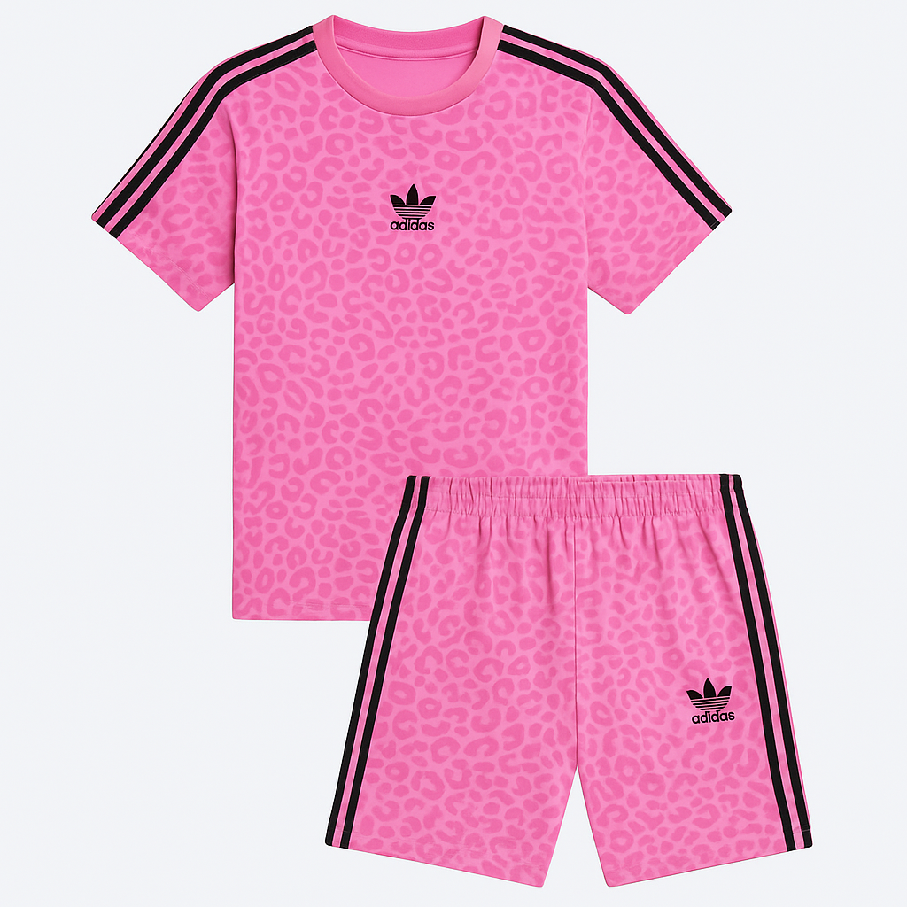 Set Damă Adi – Leopard Print Roz cu Logo și Dungi Clasice